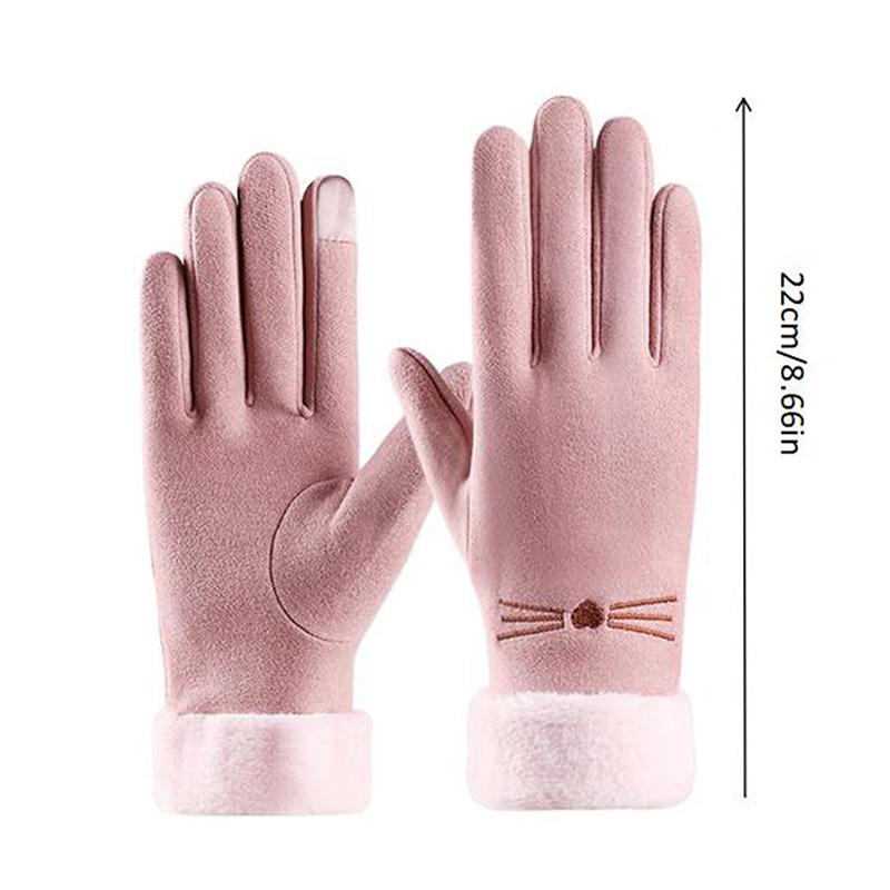 Winter Women'S Warm Gloves Have Windproof With Cute Cat And Cold Resistant Properties Thick Fur Lining And Touch Screen Gloves