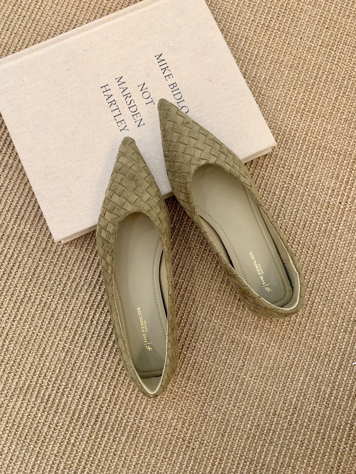 

FengLiDa ретро тканые туфли-лодочки с острым носком на скрытой платформе для женщин, новинка 2025 года, повседневные женские туфли на одной педали 39