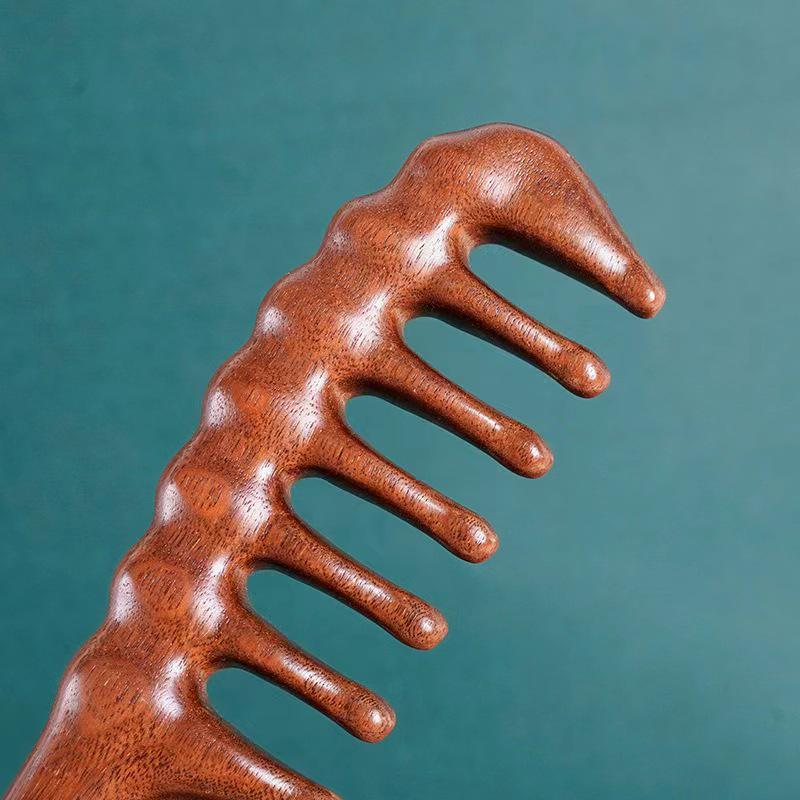 Sandalwood Wide-Tooth Comb for Thick, Curly Hair - Scalp Massage & Meridian Care