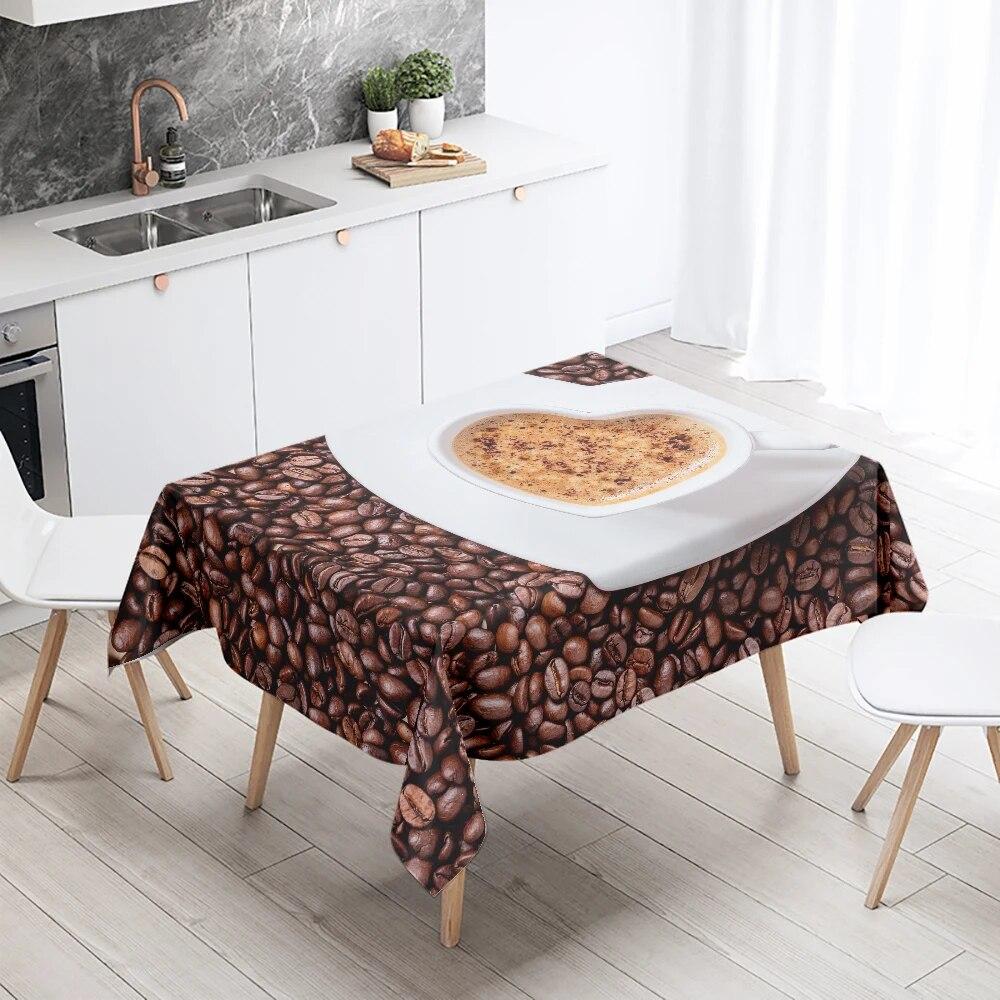 Coffee  Bean Tablecloth Waterproof Rectangular  Wedding Restaurant Table Decoration Kitchen Home