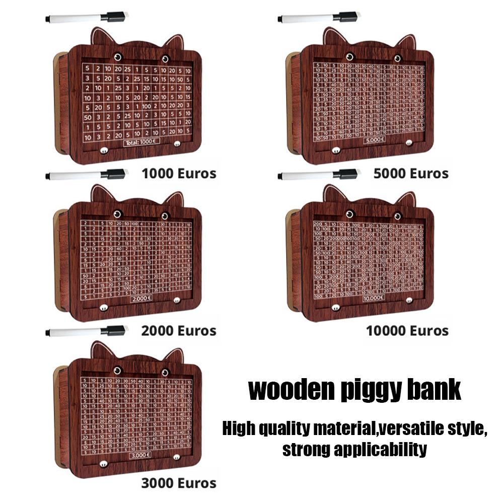 1000/2000/3000/5000/10000 Euro Money Box Wooden Piggy Bank Money Vault Savings Box Challenge Cash Storage Case