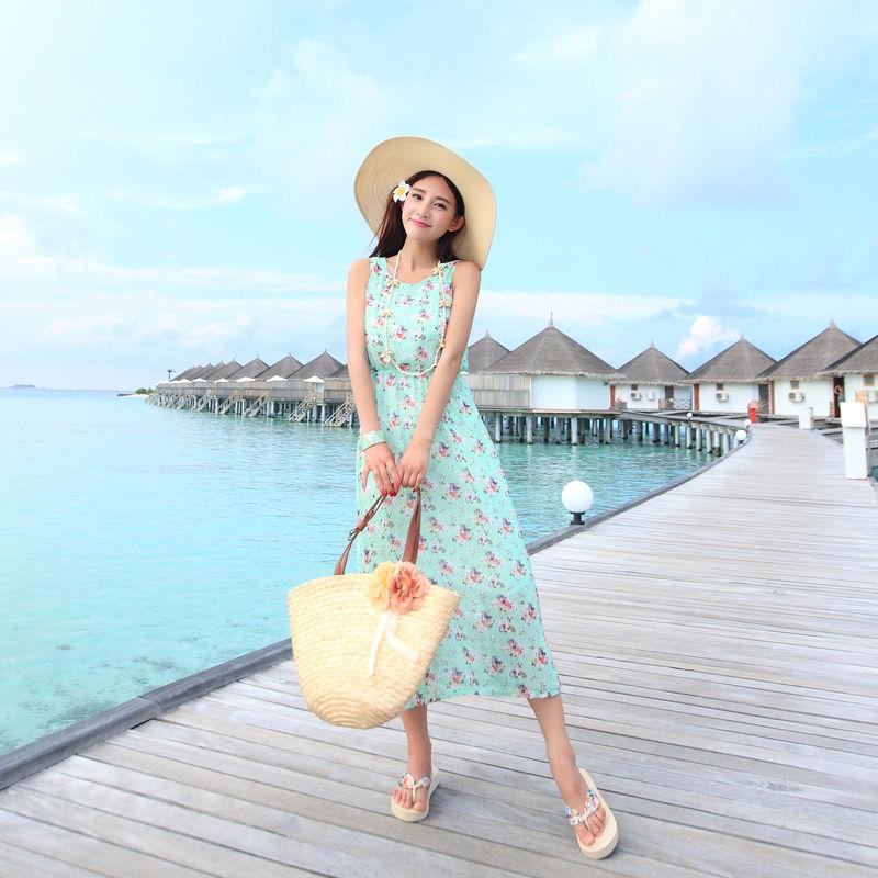 

WTEMPO Женское летнее платье с V-образным вырезом, пляжное платье с принтом «Отпуск на море», платье в стиле бохо, свободное платье с цветочным принтом, платье-сказка M светло-синий