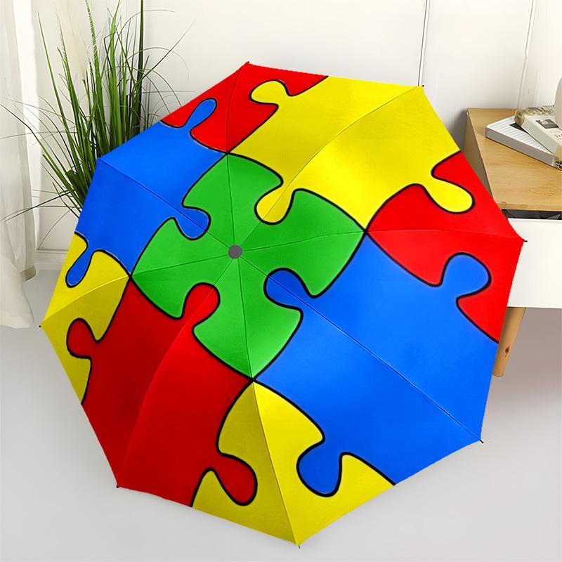 1pc Puzzle Circle Automatic Umbrella - Stylish, Durable, with 8-Rib Manual Open Design, Elegant Black Handleyy250920221