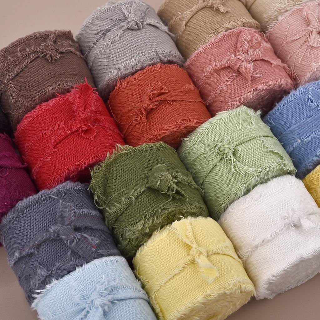 4CM*5M Handmade Frayed Edged Satin Cotton Ribbon For Wedding Invitation Wrapping Bouquets Birthday Party Decorations Gifts