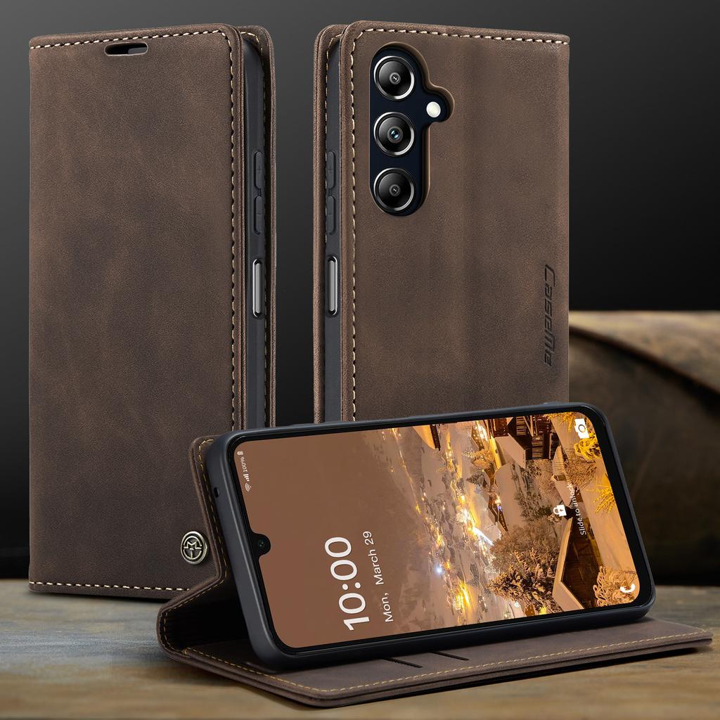 CaseMe is suitable for Samsung A16, a shockproof card slot leather case, A06 retro magnetic frosted flip cover stand phone case