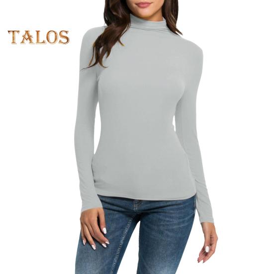 

Женские термобелье с длинным рукавом, облегающий свитер с воротником-стойкой, базовые майки, компрессионное нижнее белье, топ для работы, дома, отпуска XL светло-серый