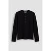 H M Ribbed Linen Blend Henry Top Black