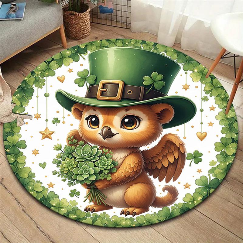 Green Festival Round Area Rug,Carpet Rug for Living Room Bedroom Sofa Playroom Decor,Non slip Floor Mat