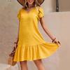 V-Neck Solid Color Loose Casual Short-Sleeved Dress