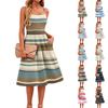 Damen ärmelloses gestreiftes Freizeitkleid mit verstellbarem Träger und Taschen, lockere Passform, knielange Sommerkleid für den täglichen Gebrauch