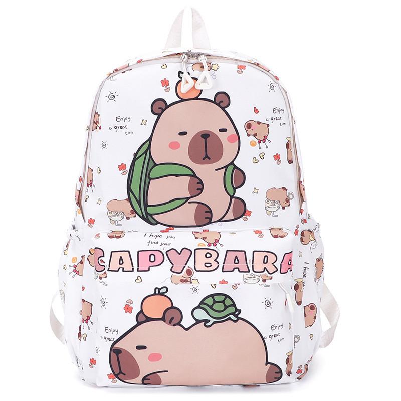 

French Cute Capybara Fries Bear Cartoon Animal Printed Women Backpack Suitable белый