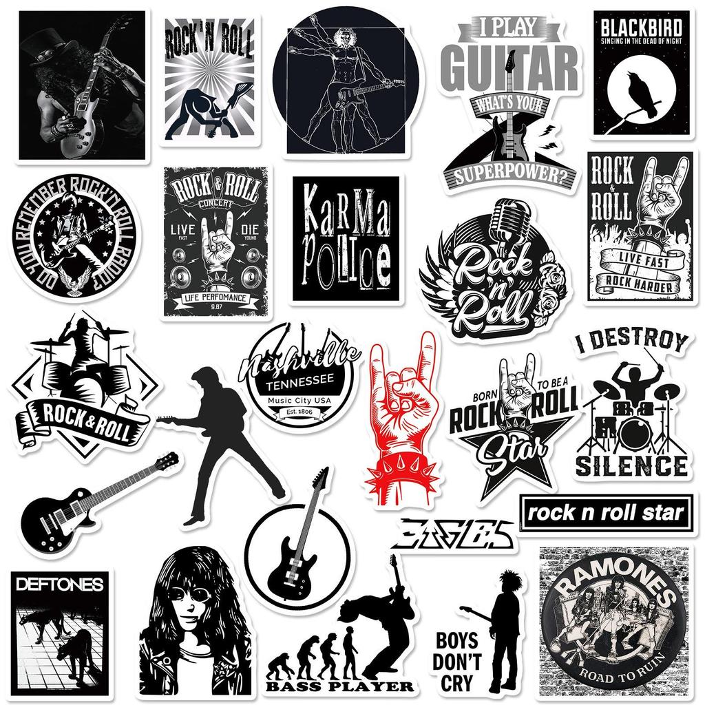 10/50Pcs Metal Rock Sticker Retro Rock Band Stickers Rock and Roll Graffiti Stickerfor DIY Luggage Laptop Skateboard Motorcycle Bicycle Sticker