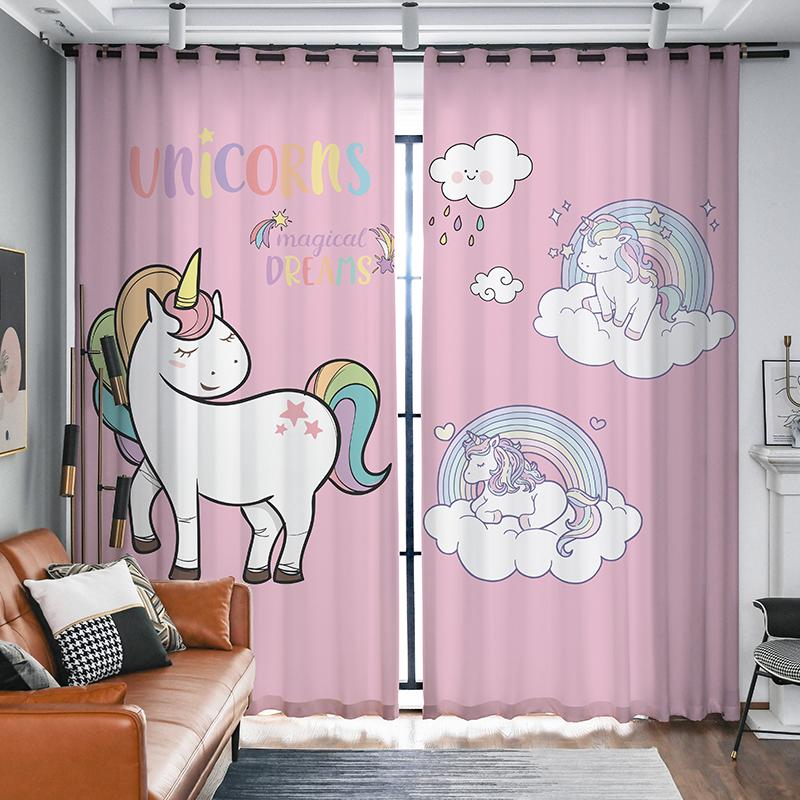 3D Digital Print Lovely Cartoon Ballet Dancing Girl Child Bedroom Sunshade Thin Drapes Pink Unicorn Princess Curtains Home Decor