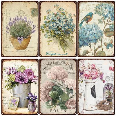 Bloemen Metalen Blikken Bord Retro Platen Roos Pioenroos Lavendel Kunst Plaque Vintage Poster Tuinkamer Huis Muurdecoratie Cadeau