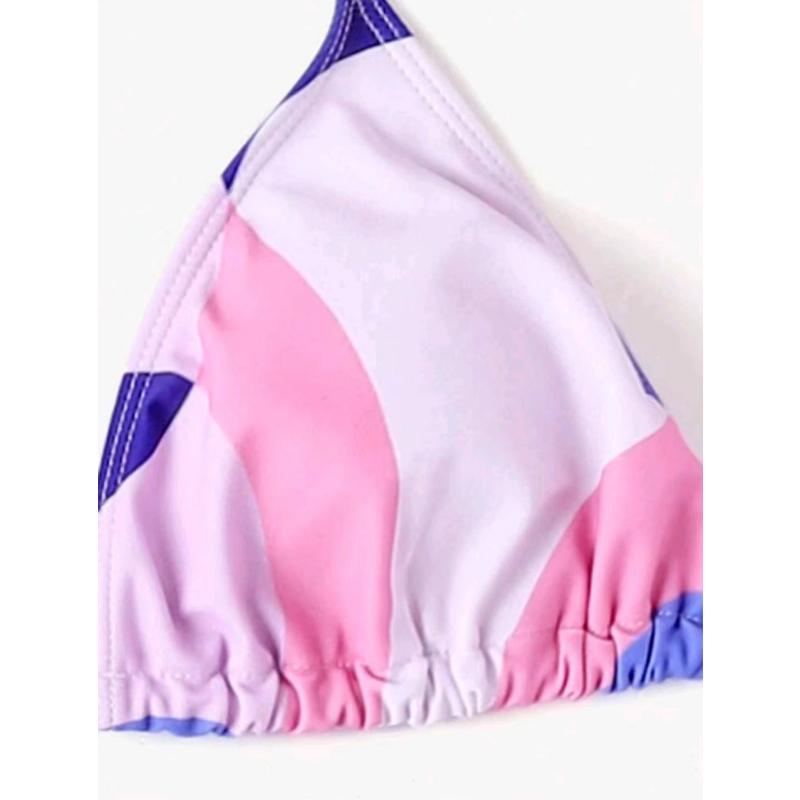 3 Piece Sexy Bikini Set Long Sleeve Sheer Mesh Cover Up Colorful Print Deep V Summer Beach Vacation Bathing Suit Swimwear