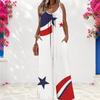 Damen Spaghettiträger Jumpsuit Geometrisches Sternenstreifen Patriotischer Druck Weite Beine Mit Taschen