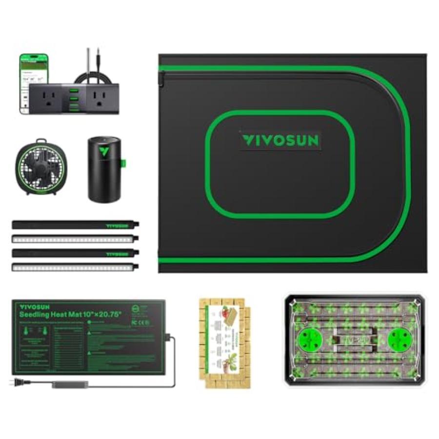 

Indoor Plant Germination and Cloning Kit 24 x 16 x 20 with T5 Full-Spectrum Light Seed Tray Heat Mat Humidifier and Clip Fan Bl зелений