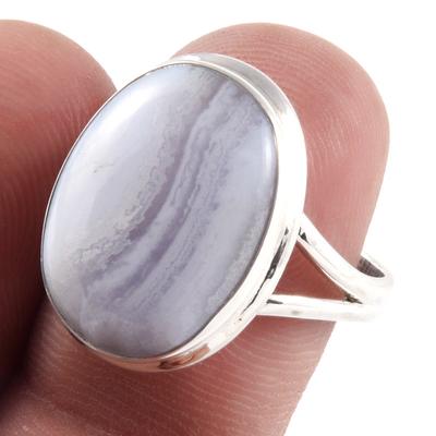 Natural Blue Lace Agate Gemstone Handmade 925 Solid Silver Jewelry Ring S.8 G1k24