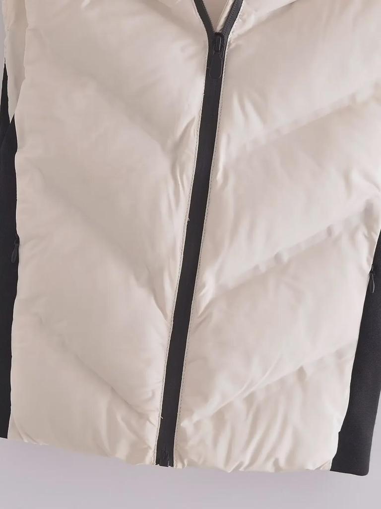 2023 Autumn/Winter Women's Street Fashion Press-glued Color-block Hooded Cotton Vest