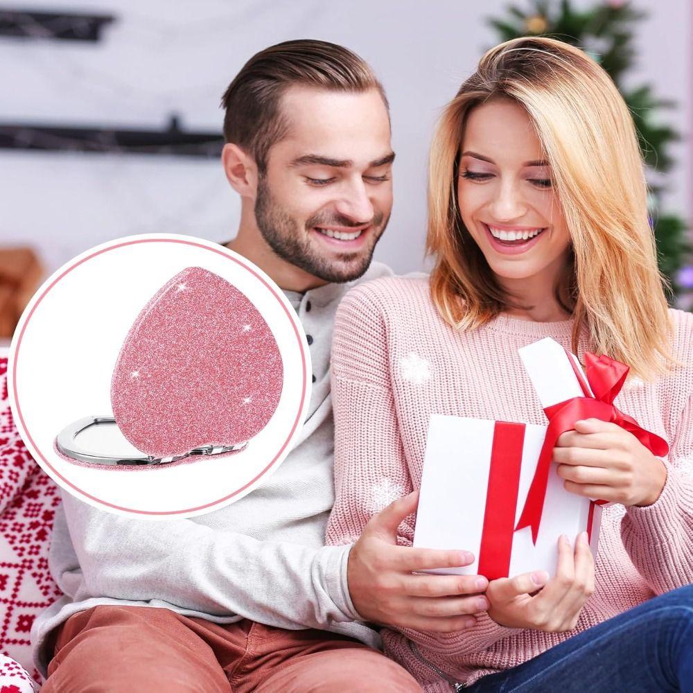 with Magnifying Heart Shaped Compact Mirror Portable Vanity Mirrors Fashion Pink Mirror for Girls