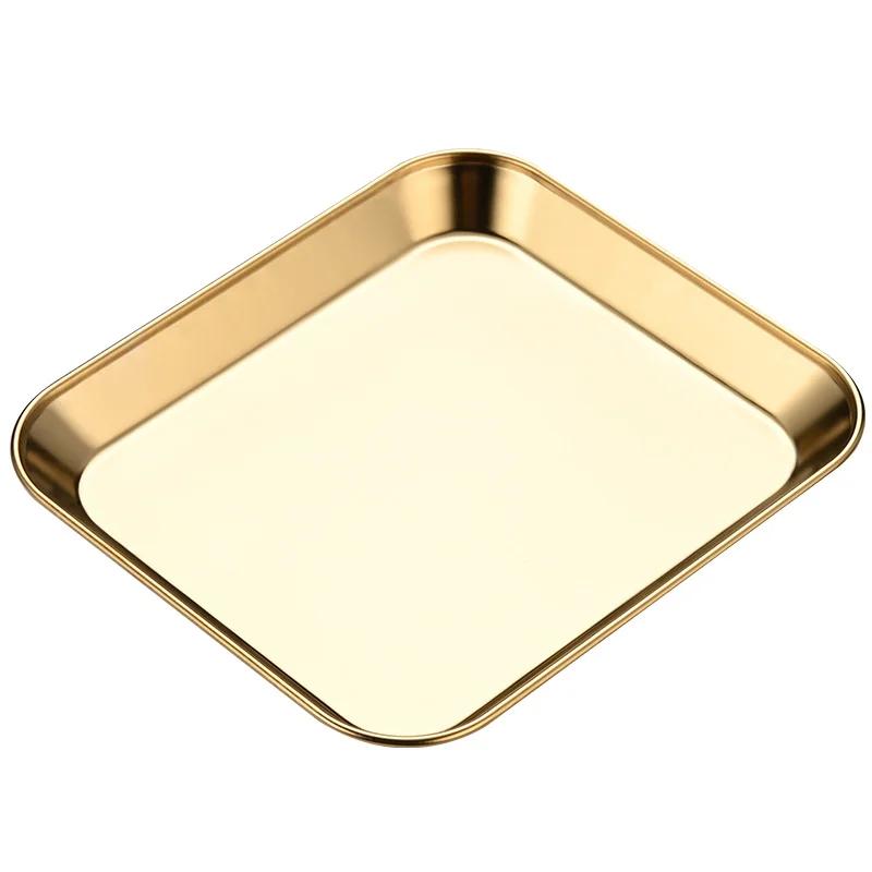 Plato Cuadrado de Acero Inoxidable 304 Dorado Grueso Plato para Brochetas Vajilla Comercial para Restaurante de Fondo Plano Barbacoa Coreana