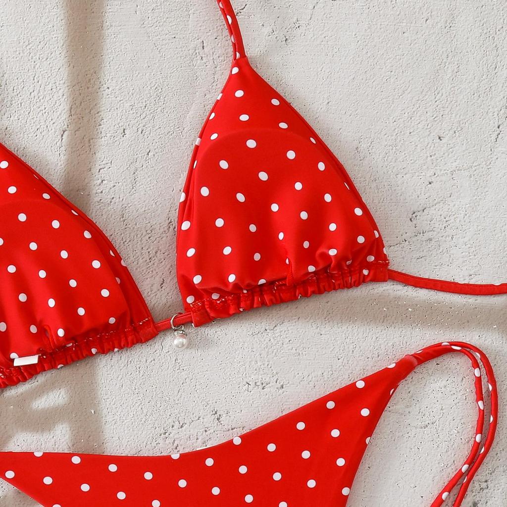 2026 Women's Sexy Polka Dot Backless Lace-up Bikini Swimsuit