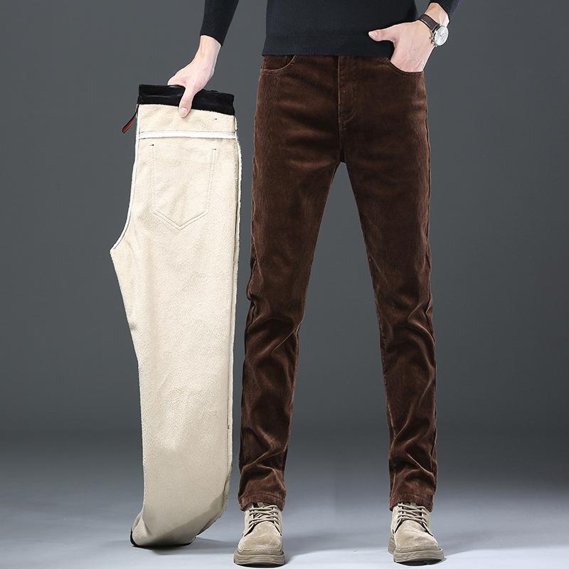 Men's Corduroy Pants Fall Winter Velvet Cotton Skin Friendly Loose Trendy Casual Striped Velvet Trousers Comfortable