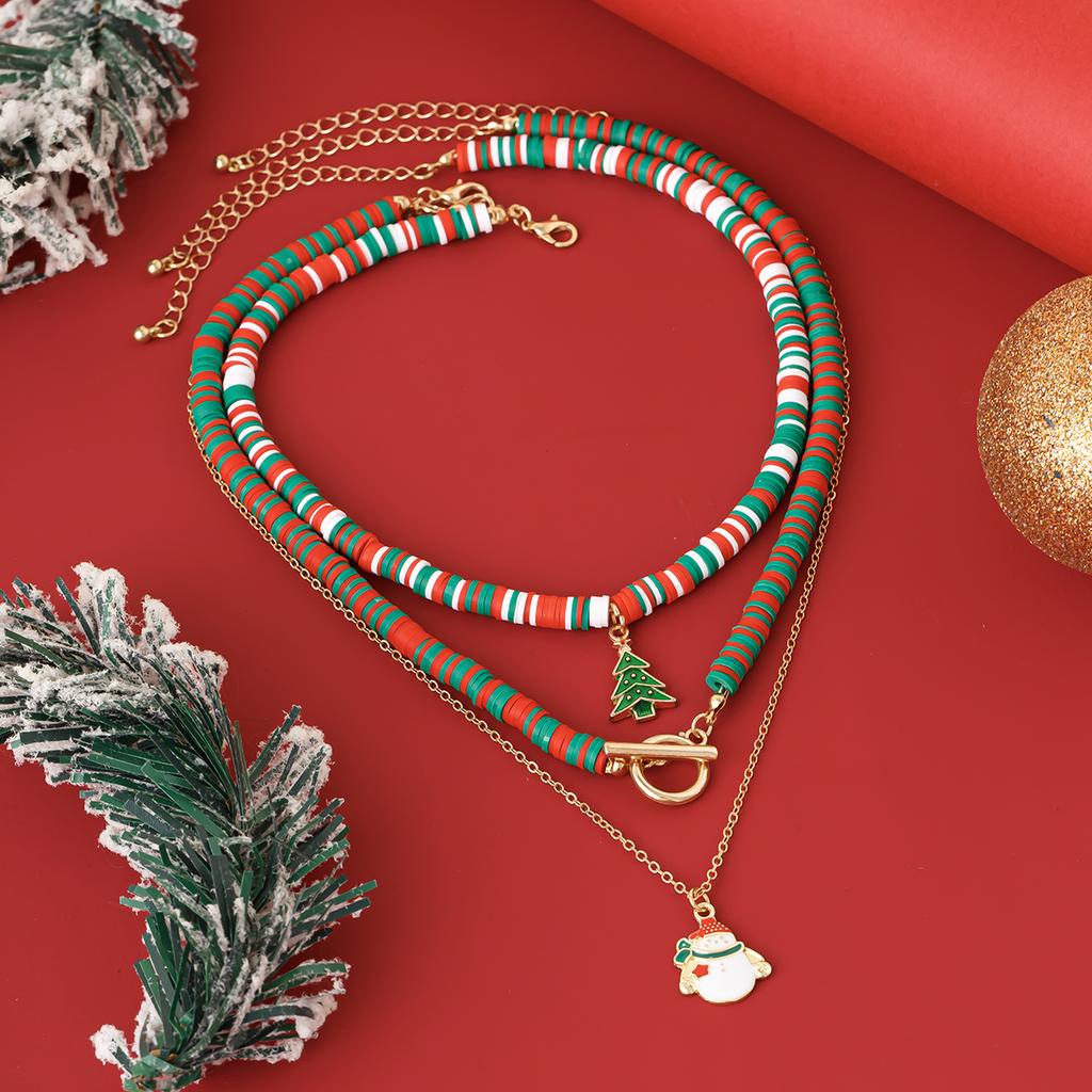 SHIXIN 3Pcs/Set New Christmas Tree Bell Pendant Necklace Women Fashion Colorful Soft Ceramic Beads Choker New Year Neck Jewelry