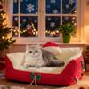 2025 Christmas Pet Sofa with Santa Hat Soft Plush Christmas Recliner Couch for Home Kitchen Porch Patio Balcony Play