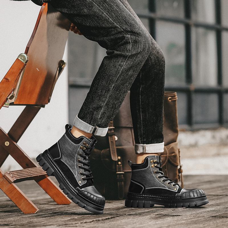 Cizme de iarnă calde anti-alunecare Ghete de motocicletă din piele pentru bărbați noi, clasice, pantofi ocazionali pentru bărbați, la modă, cu fundul gros.