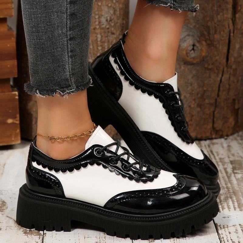 

Women s Retro Color Blocked Low Top Thick Soled Single Shoes Autumn Fashion Versatile Comfortable Non Slip Platform Loafers 35
