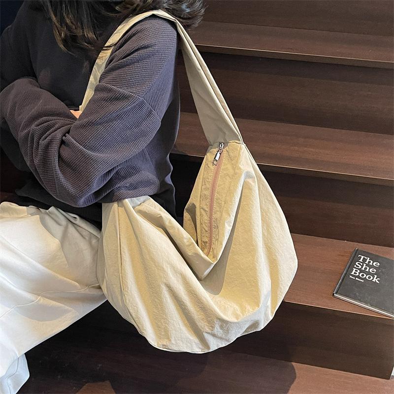 Canvas Bag Women's Dumpling Bag Solid Color Shoulder Bag Large Capacity Crossbody Bag