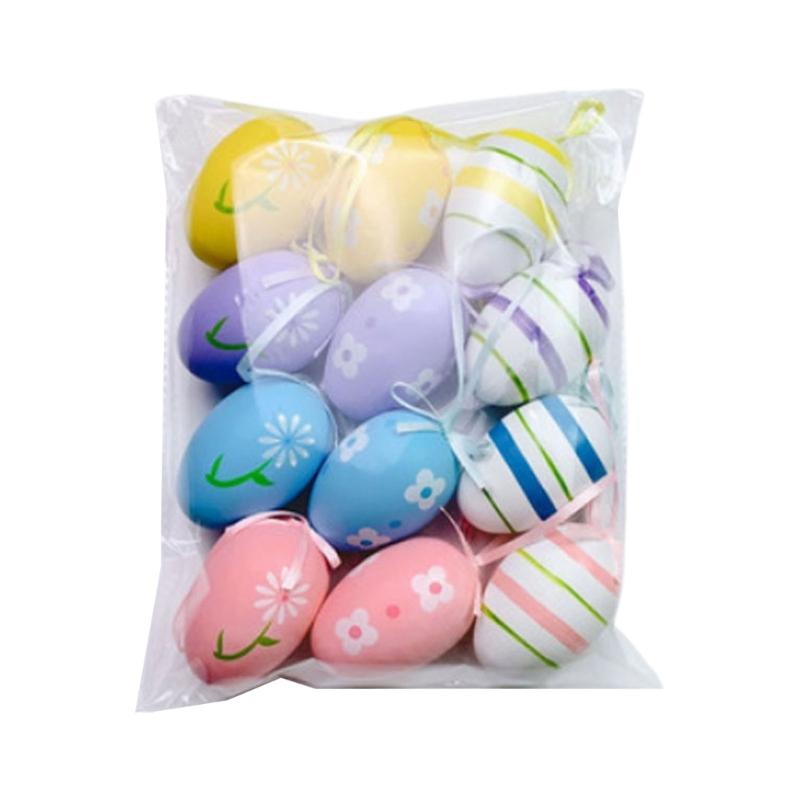 12Pcs Easter Colorful Eggs Handmade Art Ornament Decorative Crafts Supplies for Children Adults DIY Photo Props
