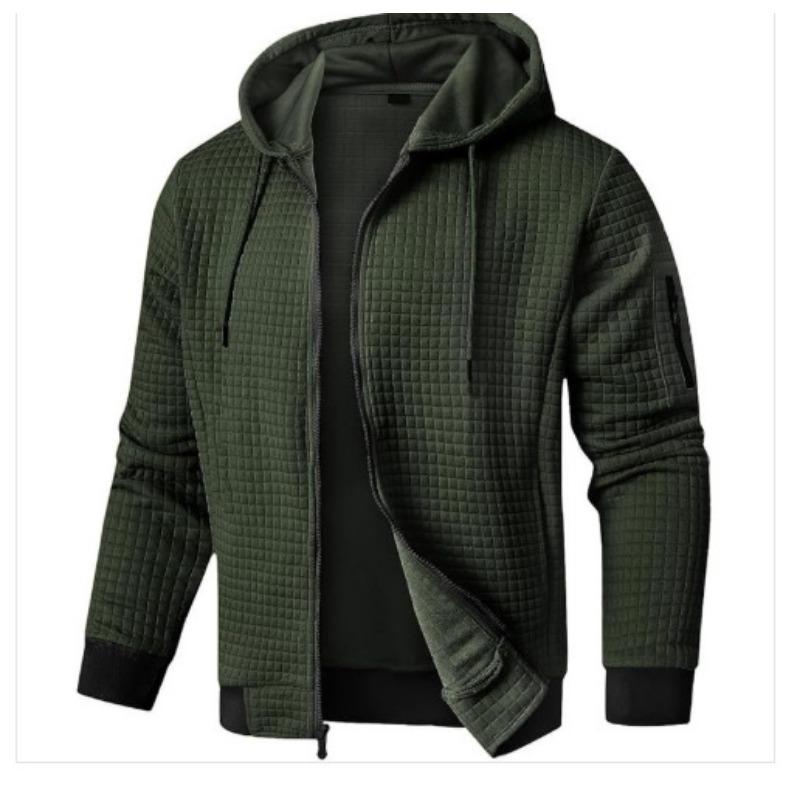 Men S Solid Color Waffle Knit Full Zip Hooded Sweatshirt Casual Jacket