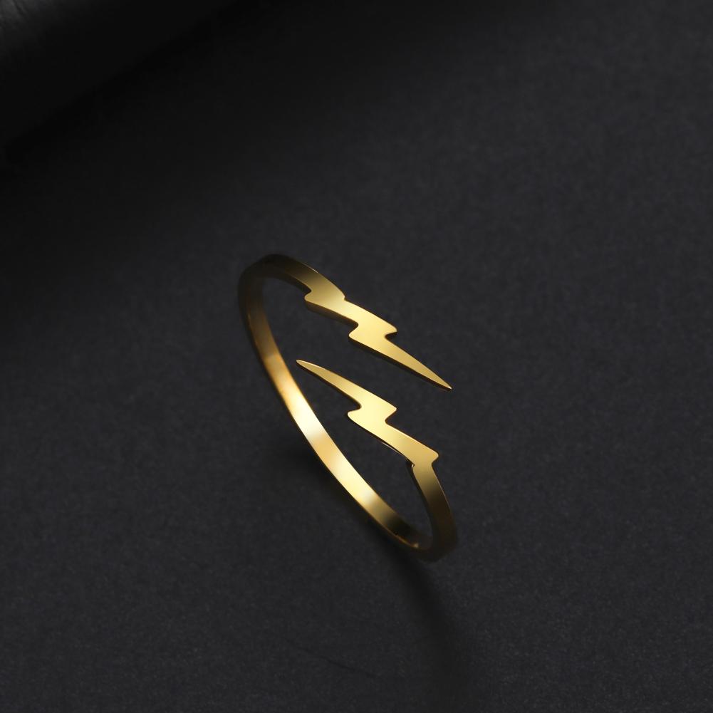 Cazador Geometric Lightning Open Rings for Women Stainless Steel Jewelry Simple Adjustable Ring Friends Gifts Wholesale Trendy