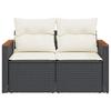2 Seater Garden Sofa with Cushions Black Poly Rattan