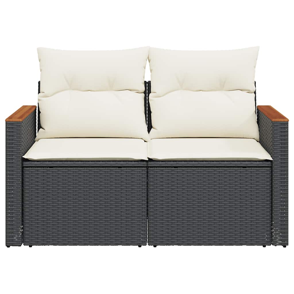 2 Seater Garden Sofa with Cushions Black Poly Rattan