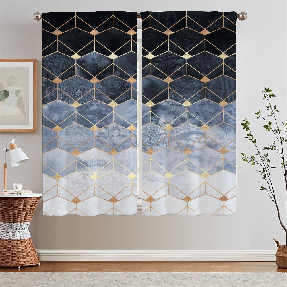 Geometric Prismatic Lattice Living Room Curtain Tiebacks Blackout Curtains for Camera Ready Curtains Cheap Bedroom Decoration