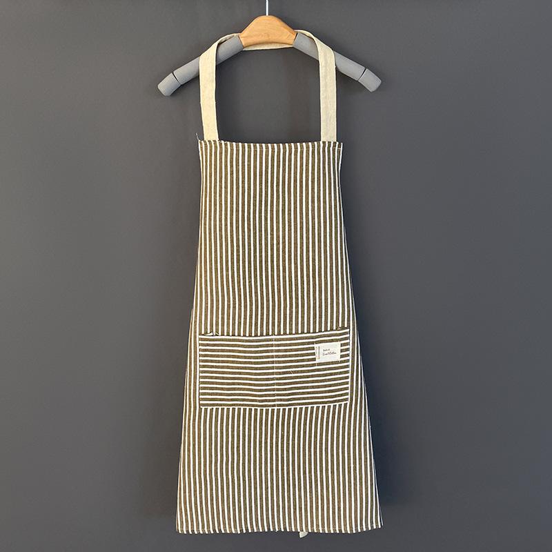 Hemp Apron Striped Cotton Household Japanese Aprons For Cleaning Cooking Baking With Large Pocket Cute Women's Apron Overalls
