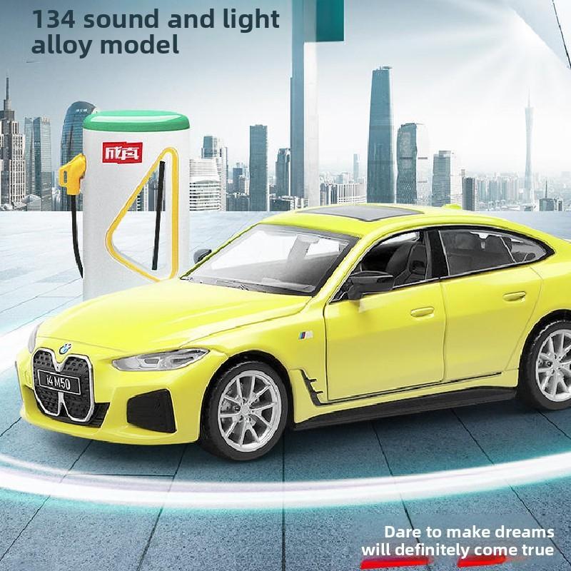 Alloy Car Model 1:32 Bmw I4 M50 Electric Sedan With Sound Light Doors For Collectors