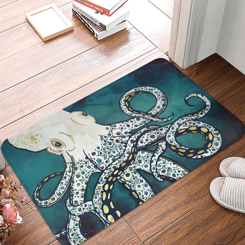 Sea Creatures Octopus Sea Life Nautical Blue Door Mats Kitchen Floor Bath Entrance Rug Mat Absorbent Indoor Bathroom doormat