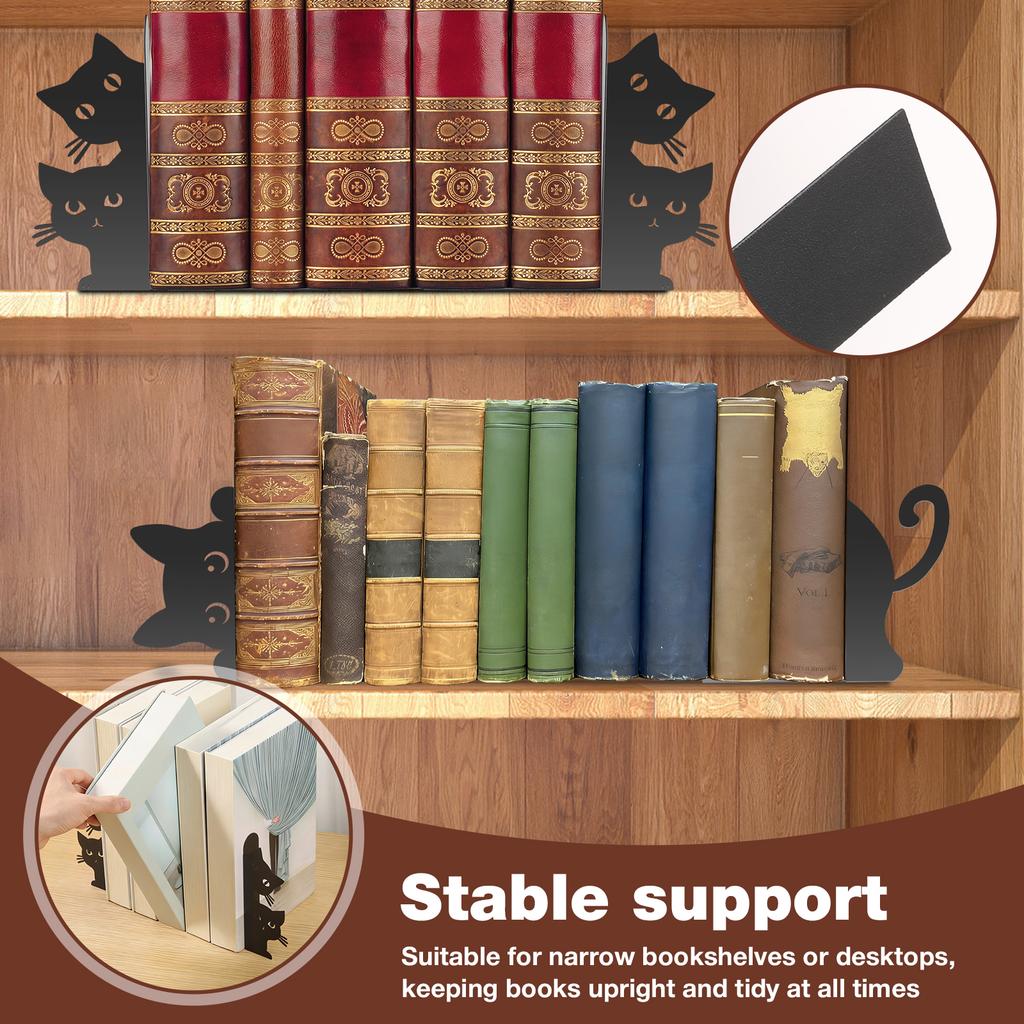Peeping Cat Bookend for Shelf Decorative Metal Book End Book Stopper for Office Home Versatile Stable Base Bookshelf Bookends