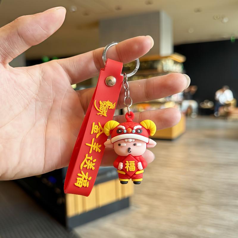 1Pcs Cute Red Cartoon Sheep Keychains With Soft Pvc Pendant Durable Wrist Strap For  Year Gifts And Bag Decorations