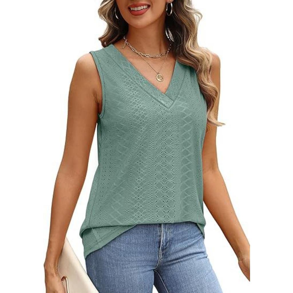Women's Solid Color V-neck Loose Sleeveless Tank Top T-shirt  Spring Summer New Arrival, Leisure Leisure Trade for Europe America