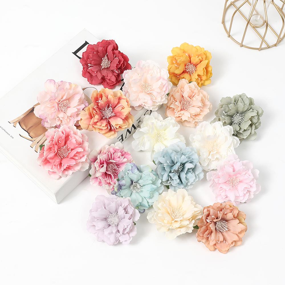 10/20Pcs Artificial Peony Flower 6cm Silk Fake Flower Room Home Decor Wedding Decoration DIY Bridal Wreath Bouquet Handicraft