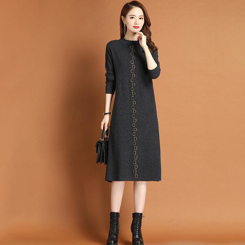 With Coat Women's Sweater Skirt Autumn and Winter New Thickened Loose Medium and Long Knee-length Knitted Dress