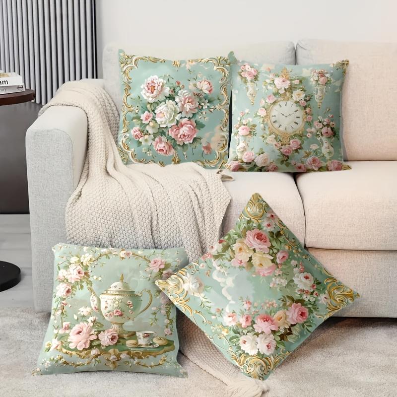 Rococo Floral Pillow Covers Vintage Wallpaper Pattern Cushion Covers Single Sided For Sofa Living Room Bedroom Home Decorations