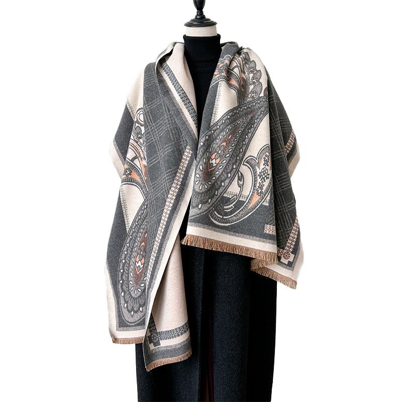 Fashion Personalized Cashew Flower Printing Double-Sided Imitation Cashmere Scarf Women'S Winter Comfort And Advanced