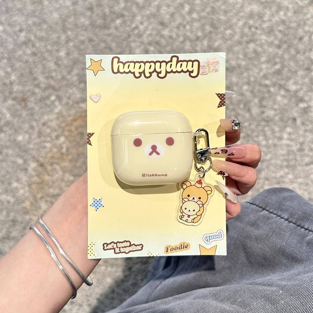 Cute Cartoon Rilakkuma Bear Earphone Case For Airpods 4 2 3 1 Pro 3 2 Wireless Bluetooth Headset Protective Cover With Pendant