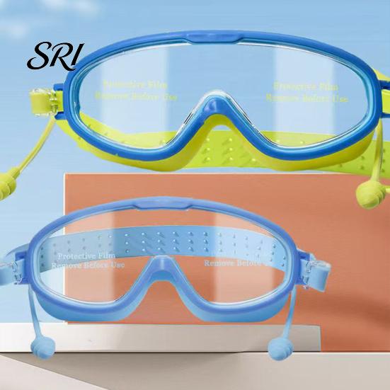 Silicone Frame Goggles Children Swim with Earplugs Waterproof No Leakage Anti-Fog UV Pressure-free Protection Boys Girls Wide View Diving Snorkeling
